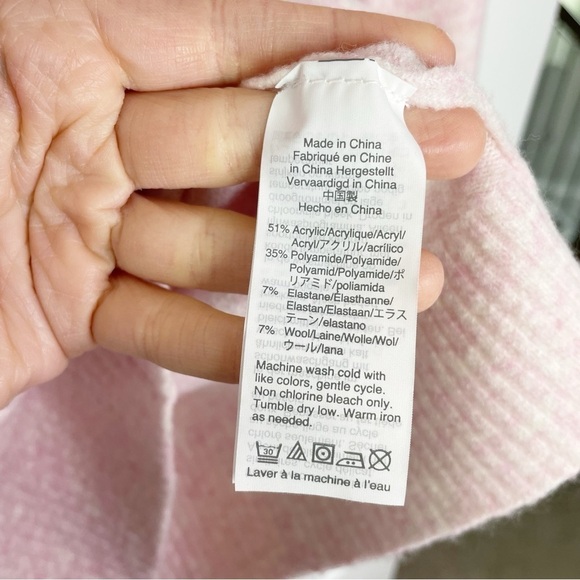 J. Crew Factory Heathered Pink Soft Wool Blend Puff-Sleeve Turtleneck Sweater - Picture 3 of 7